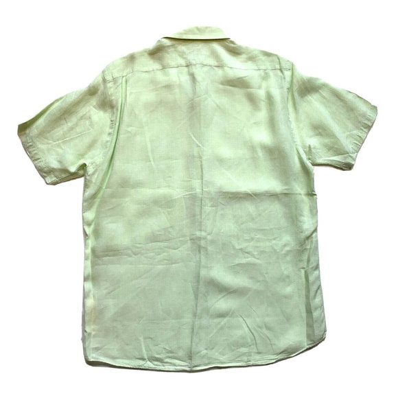 Cremieux 100% Linen Shirt Mens Large Button Down Short Sleeve Green Beach Summer - Picture 2 of 12